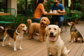 best pet friendly restaurants in Bangalore you must visit. This image is showing dogs in a pet friendly cafe.